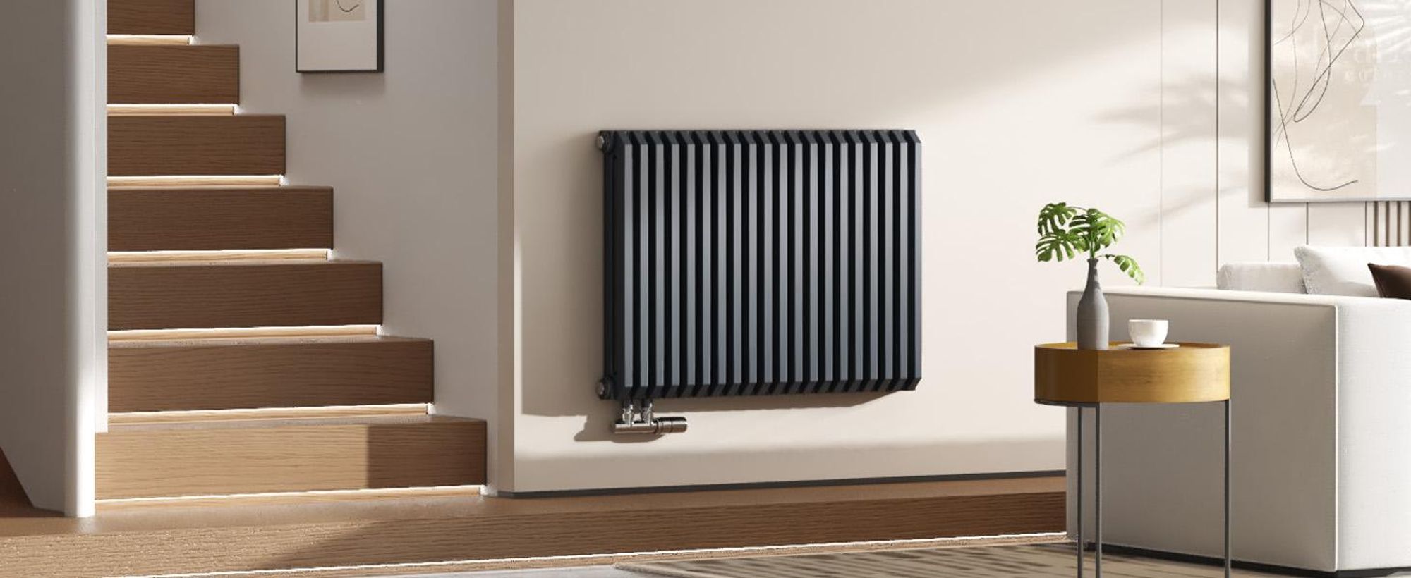 Radiatore di design EMKE a forma di D 600x840mm 1383W Vincitore del Red Dot Award antracite - installazione orizzontale, per 18,4 m², bagno e soggiorno senza elemento riscaldante