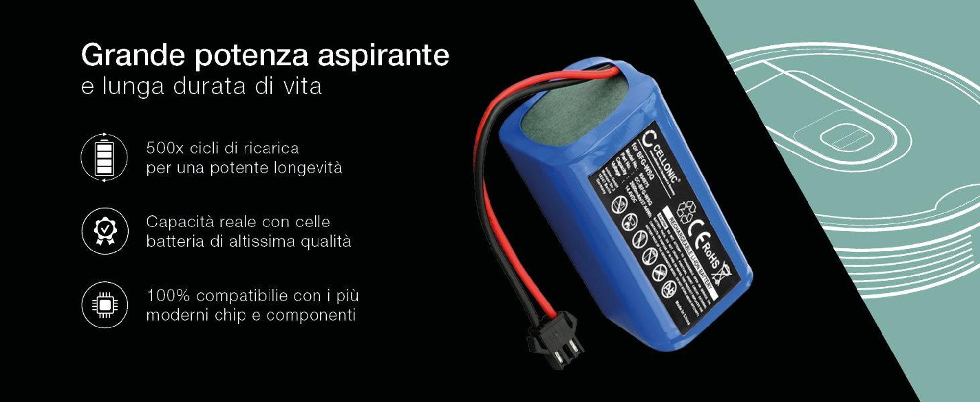 CELLONIC 1x Batteria per Aspirapolvere Compatibile con ANKER Eufy RoboVac 30C Max, Eufy RoboVac 12, Compatibile con Eufy T2150311, C0914E1 – (2600mAh, 14.4V)