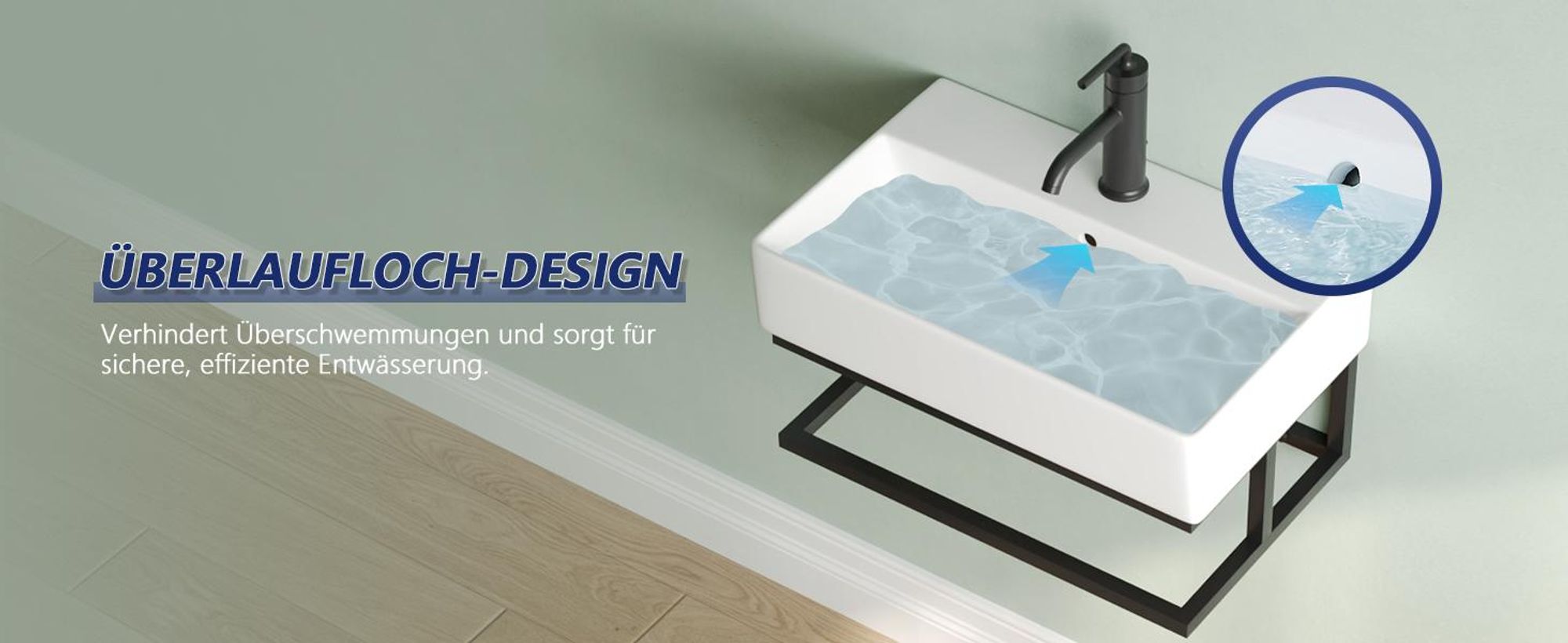 DeerValley Modernes Wand Waschbecken Mit Schwarzem Handtuchhalter – Weißes Keramik Aufsatz Waschbecken Für Gäste WC & Kleines Bad