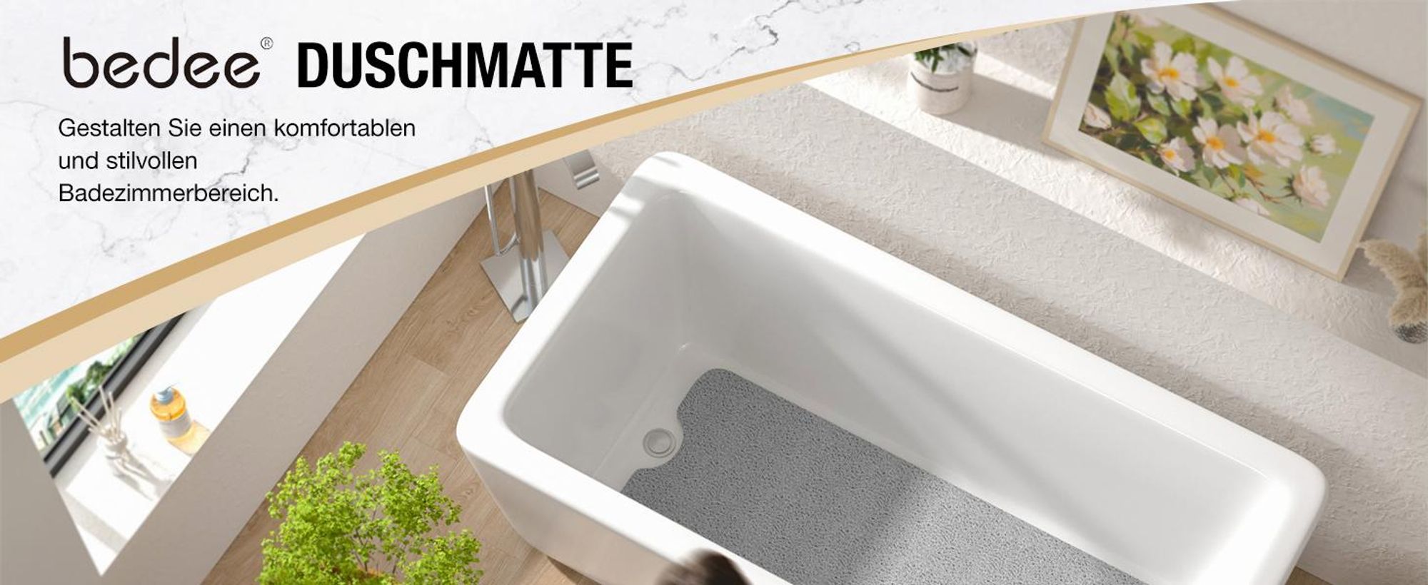 Badematte, Duschmatte, Badewannenmatte, rutschfest, Extra Lang Antirutschmatte Badewanne, 100x40cm, für Nassbereiche, Ohne Saugnapf