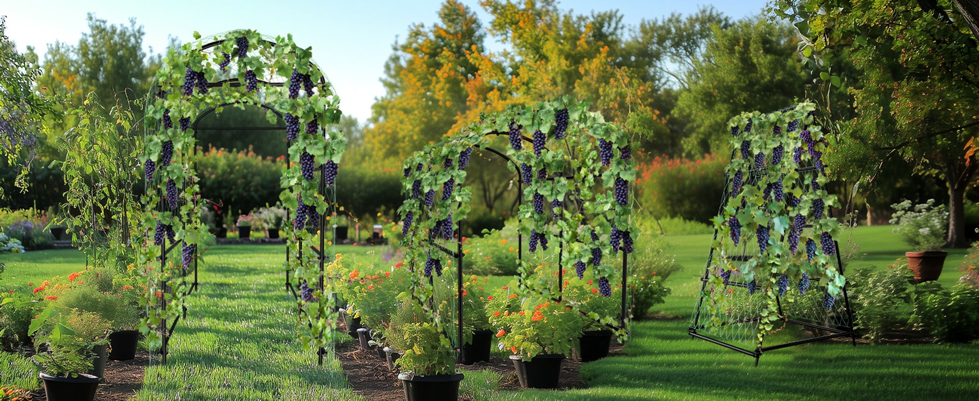 WISFOR Rankgitter Metall, Große Gartenbogen für Kletterpflanzen, Gurke Rankhilfen Spalier für Kletterpflanzen mit Nylonnetz, Erdspießen, 105x162x160cm
