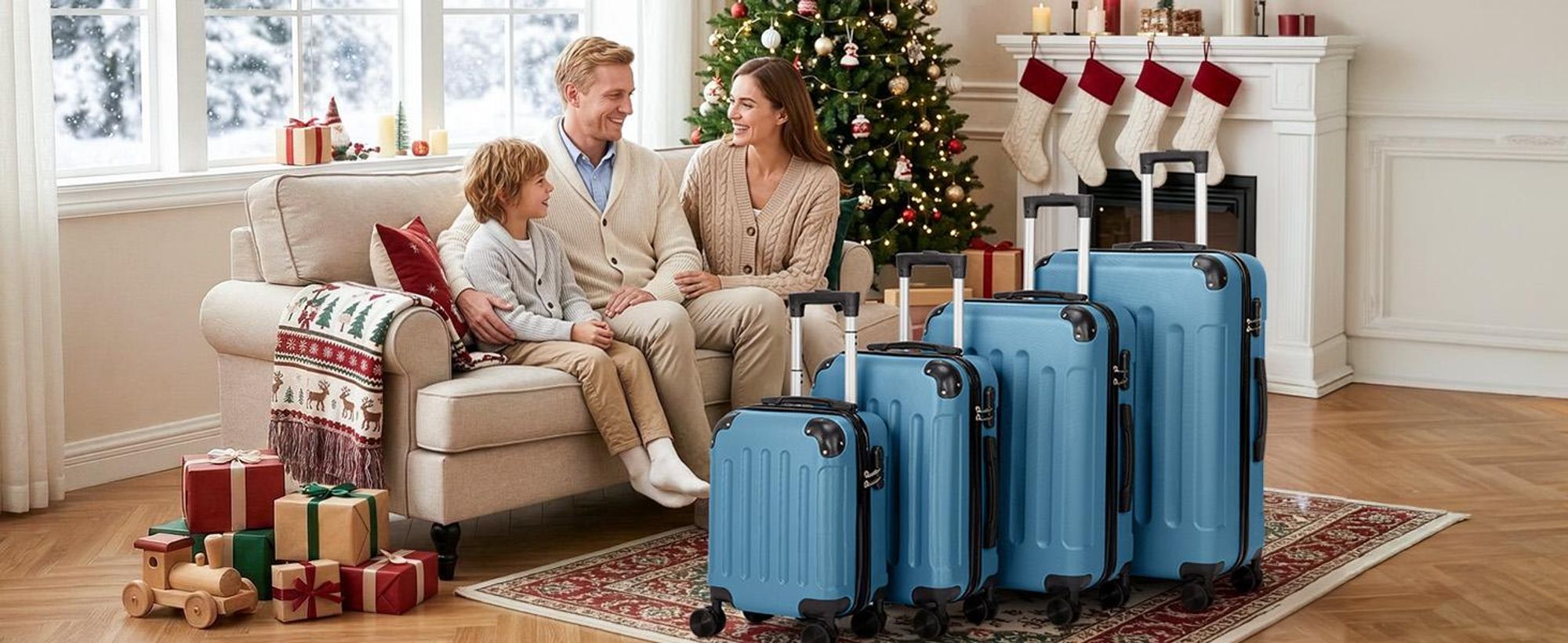 FCH 4tlg. ABS Hartschalen Kofferset 16/20/24/28 Zoll, Trolley mit 4 Rollen und Tragegriff, Eckschutz, Teleskopgriff, Marineblau