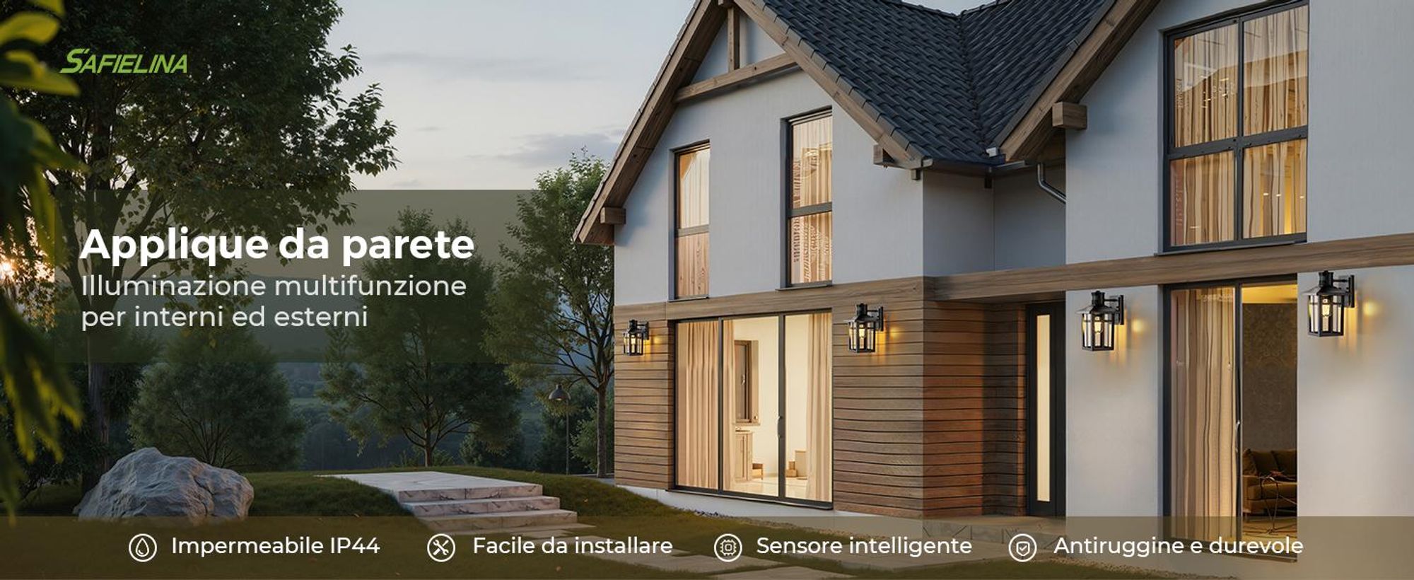 Lámpara exterior S'AFIELINA con sensor de movimiento, aplique de pared E27 para terraza, fachada, luz exterior negra, diseño vintage, juego de 2 unidades