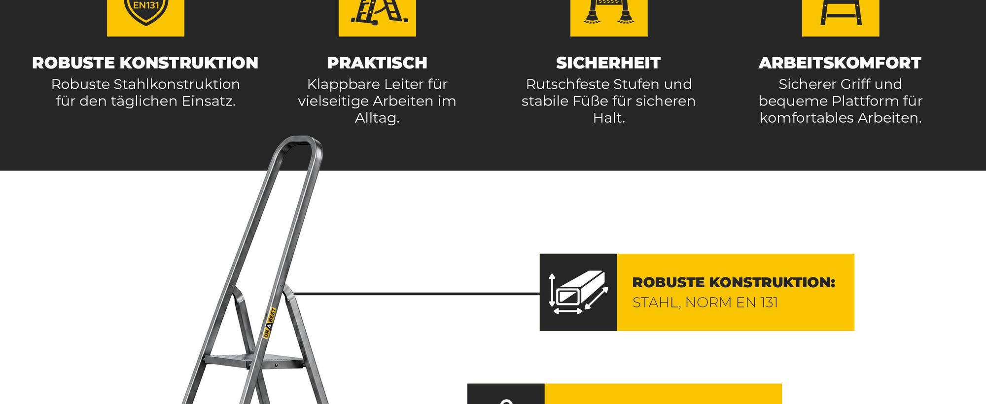 DRABEST | Stahlleiter - Leiter - haushaltsleiter - leiter 5 stufen - Klapptritt - Stahl - Universal - bis 125 kg