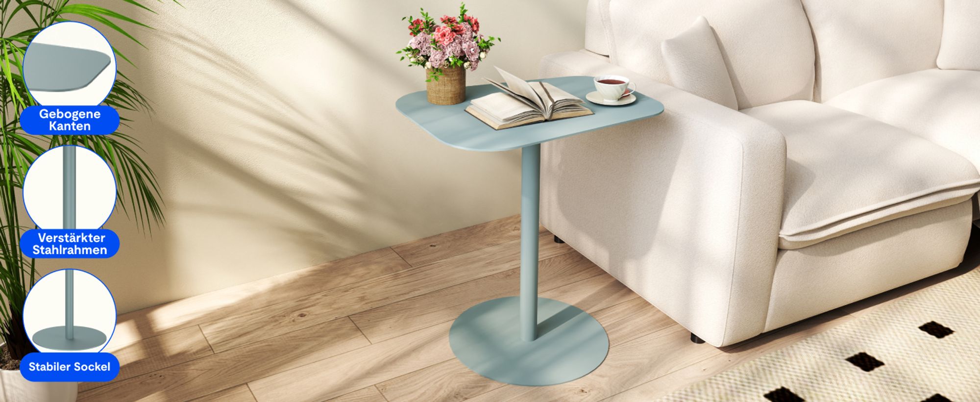 FLEXISPOT Beistelltisch für Sofa, Schlafzimmer, Wohnzimmer, Büro, Beistelltisch, Nachttisch, Couchtisch für kleine Räume, Stahl, 50x38x65cm, Blau