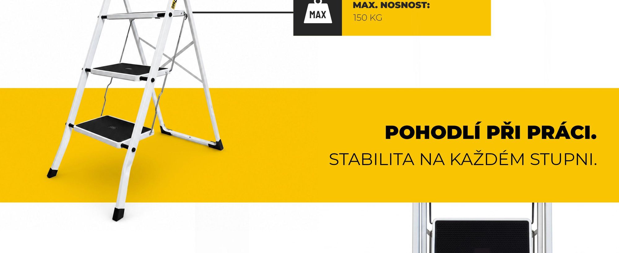DRABEST | Rebrík - séria PRO, 3 stupne - nosnosť 150 kg, rebrík, skladací rebrík, rebrík 3 stupne, rebrík pre domácnosť
