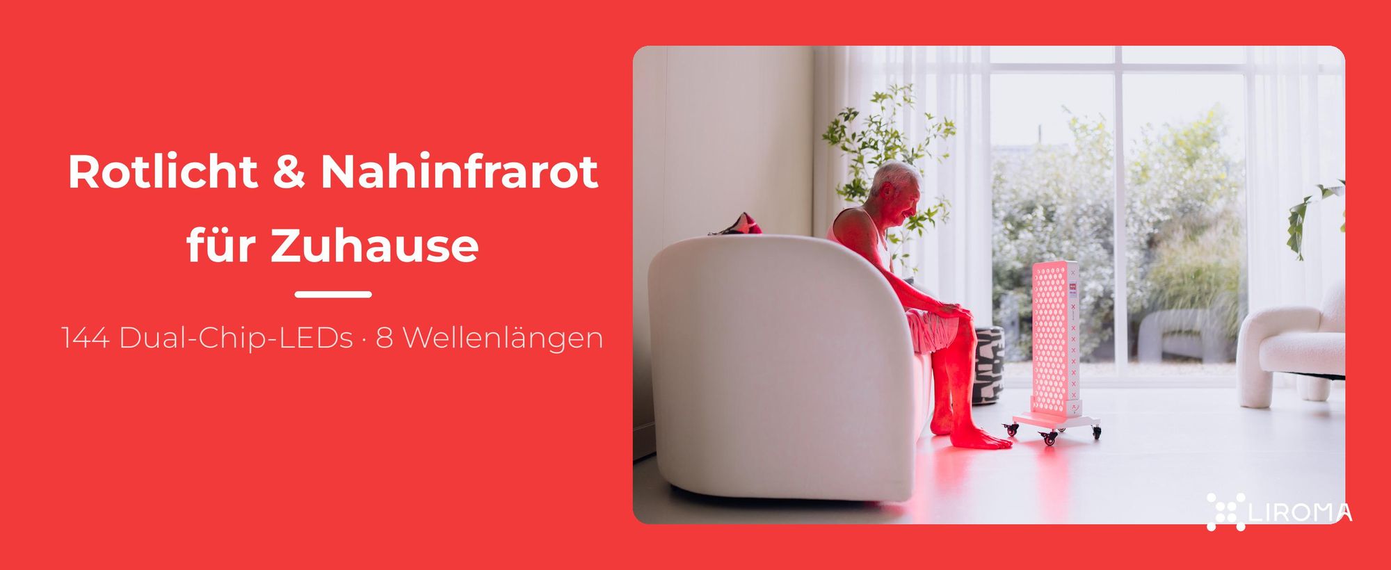 LIROMA PrimeFORCE Advanced Rotlicht-Panel mit 144 Dual-Chip-LEDs, Rotlicht & Nahinfrarot für Zuhause