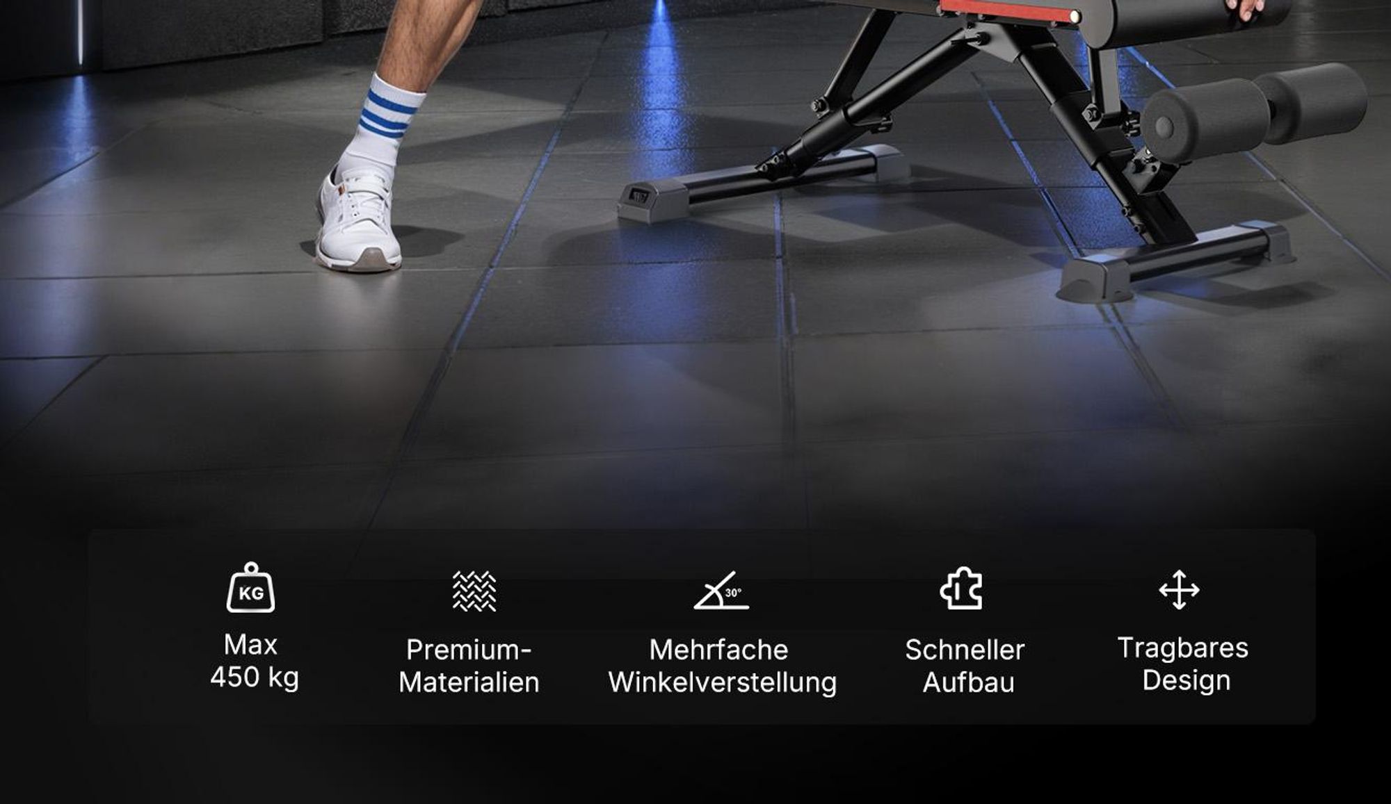 Hantelbank klappbar, 450 kg belastbar, 9-fach verstellbare Rückenlehne, verstellbare Flach- und Schrägbank fürs Home Gym Merach, rutschfest