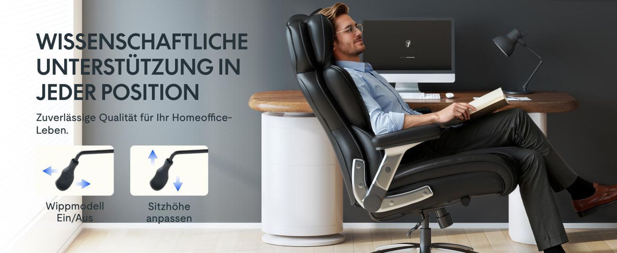 FLEXISPOT OS4 Ergonomischer XXL Bürostuhl bis 300 kg, Chefsessel mit dynamischer Lendenwirbelstütze, 63,5cm breitem Sitz und Gummirollen, Braun