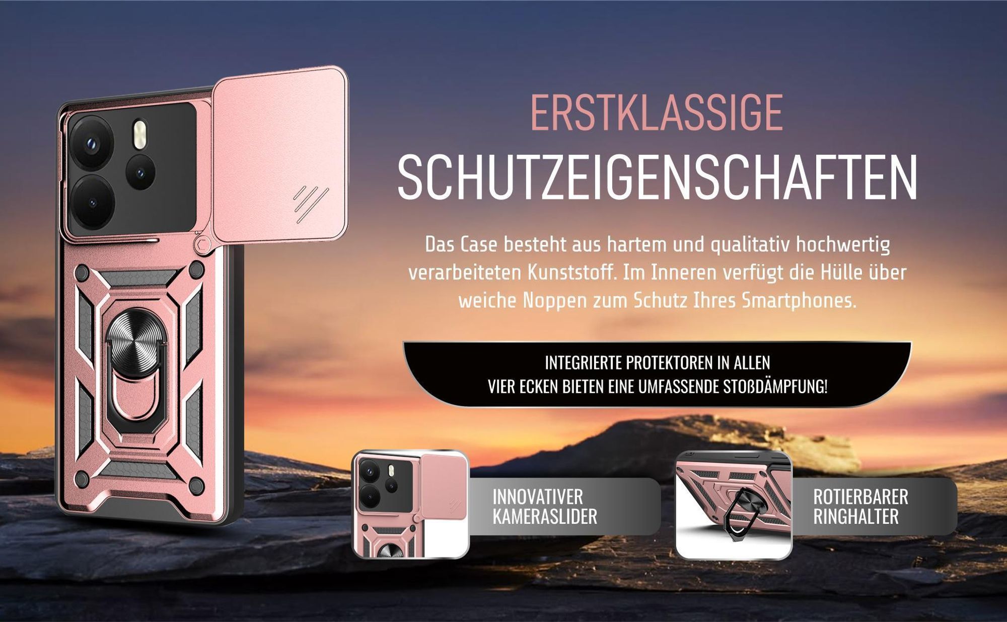 Handycase in Rosegold für Xiaomi Redmi Note 14 mit Ringhalter