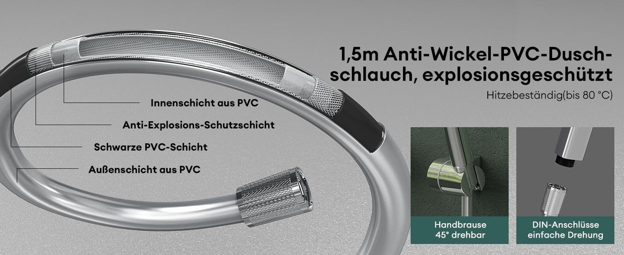 Mai & Mai Thermostat Badewannenarmatur mit Handbrause Wannenarmatur Wannenthermostat 4 Strahlarten Wandarmatur für Badewanne Silber Oryntex-03