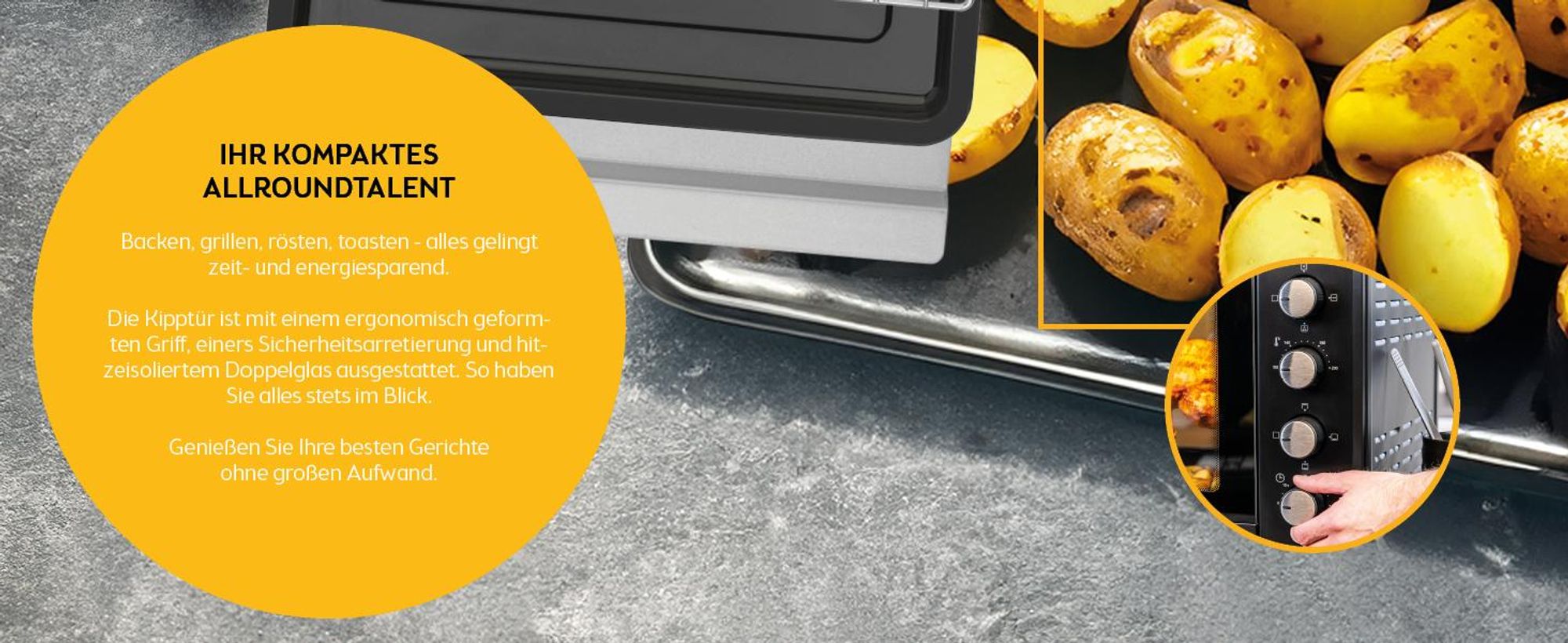TZS First Austria - Mini Backofen mit Kochplatten 45L 3200W - Premium-X Coating - Temperaturregelung bis 230°C - 3 Einschubhöhen