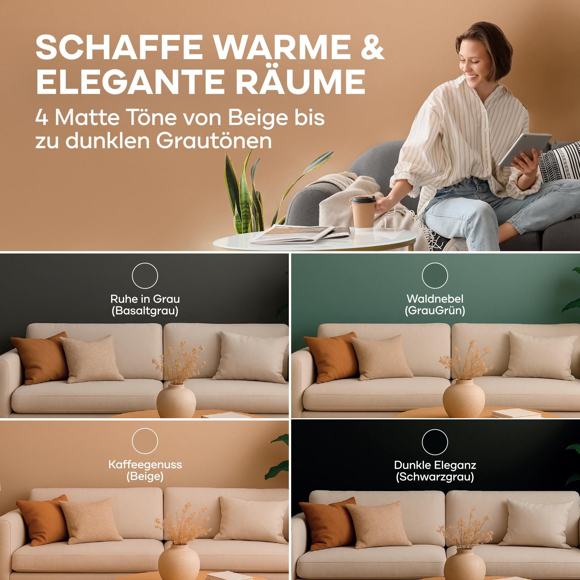 Plid Design Innenfarbe Matt Schwarzgrau 2.5L für ca. 18 m² [HOHE DECKKRAFT] Designcolor Wandfarbe, Innenfarbe "Dunkle Eleganz" in Profi Qualität