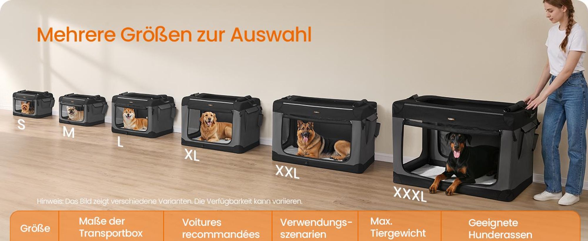 Feandrea Hundebox faltbar, Transportbox, Hundetasche, Oxford-Gewebe, Taschen für Futter