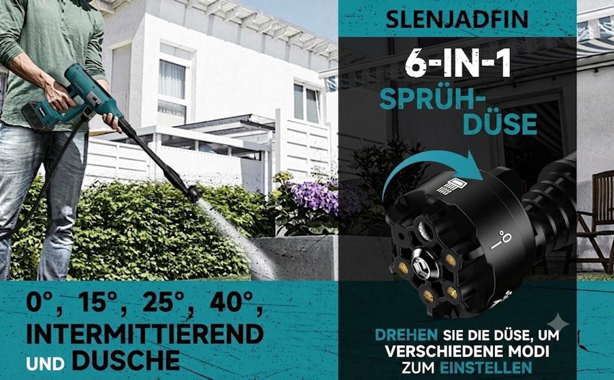 Tragbarer Akku Hochdruckreiniger 440W für Makita 18V Batterien mit Verlängerungsstange, 6-in-1 Multifunktionsdüse, zur Auto, Gärten, Terrasse