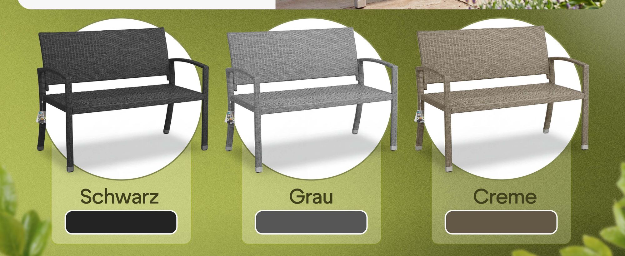 CASARIA Gartenbank wetterfest, Polyrattan, 2-Sitzer 122 cm, 320 kg, Creme