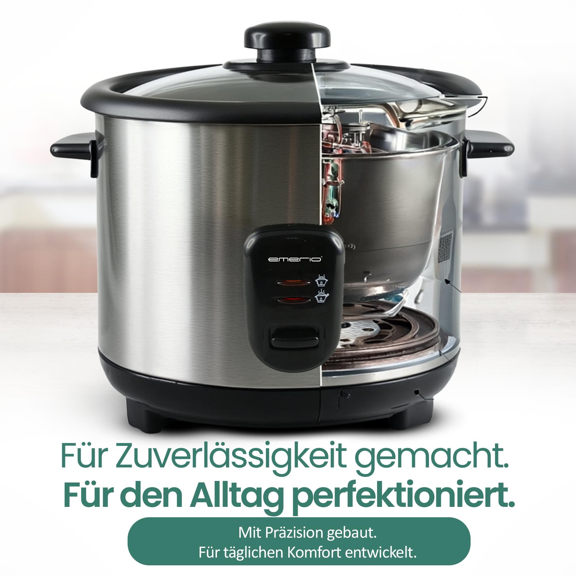 Emerio Reiskocher 1,5 Liter – Warmhaltefunktion & automatische Abschaltung – Antihaftbeschichtung – RCE-110118.5 – Schwarz
