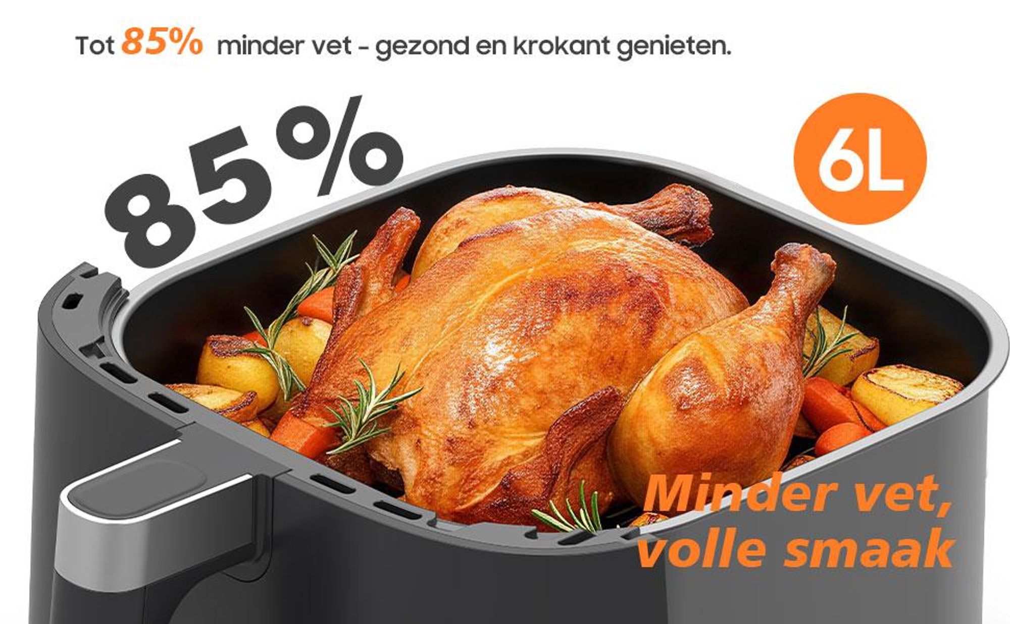 Heteluchtfriteuse, 6 liter, 9 kookprogramma's, temperatuurbereik 40–200 °C, warmhoudfunctie, antiaanbaklaagmandje vaatwasserbestendig