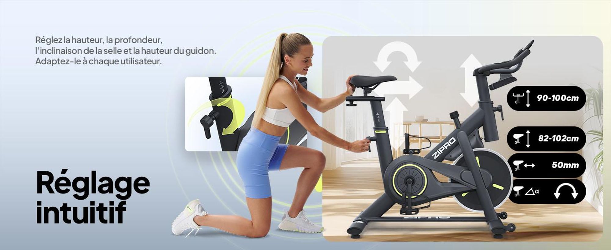 ZIPRO Vélo d'appartement Modo Application Bluetooth Vélo d'intérieur Vélo de fitness Vélo d'appartement Vélo de silencieux Entraînement cardio Seniors 110 kg Vélo d'entraînement Kinomap