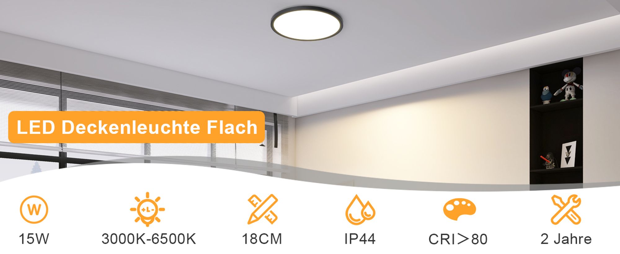 ZMH Deckenlampe LED Deckenleuchte Flach cct 15W Schlafzimmerlampe 18CM Schwarz Badezimmerlampe Küchenlampe Flurlampe 3000K-6500K für Küche Flur
