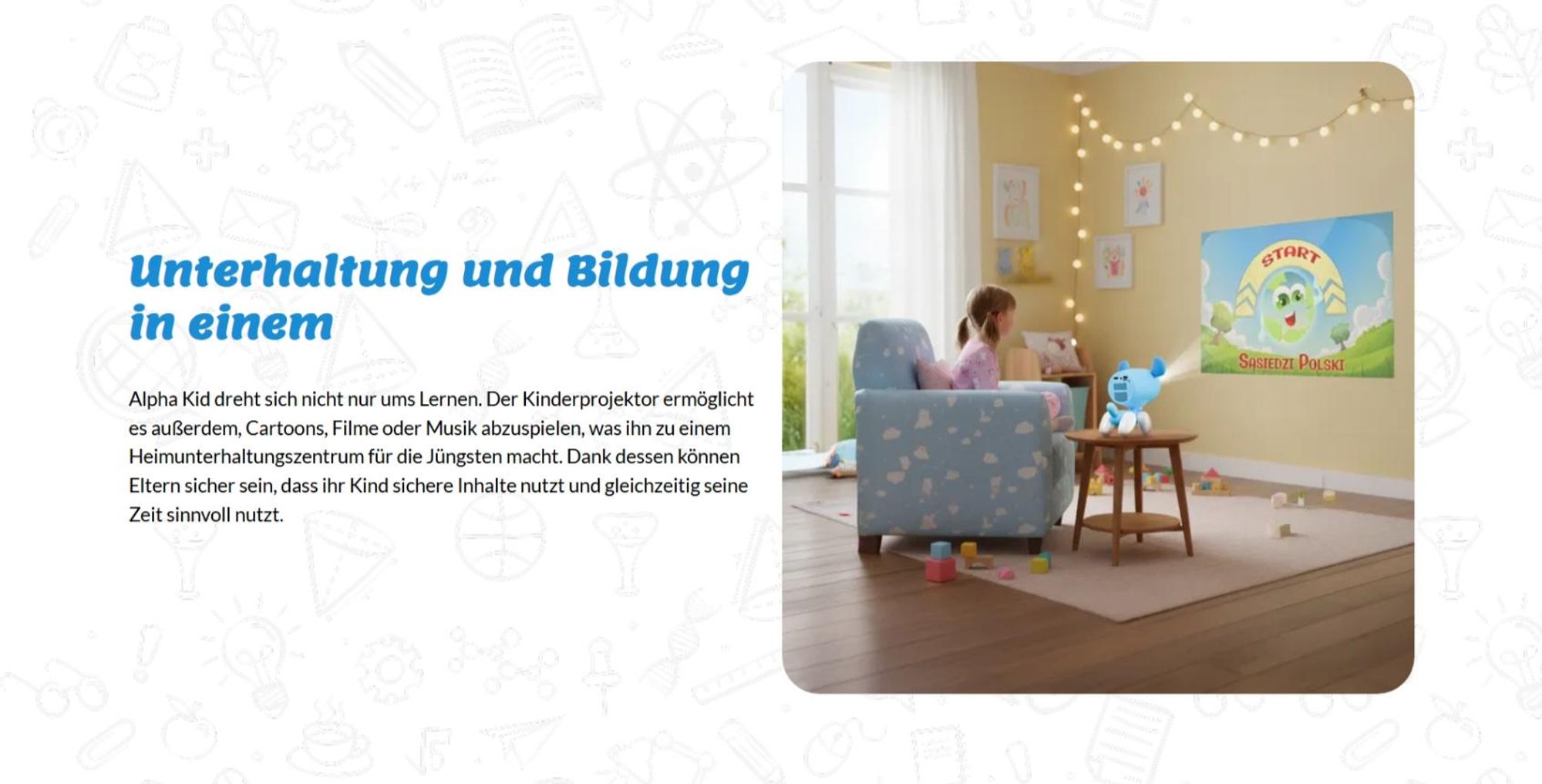 Kiano Kinder Lernprojektor Rentier HD 720p – Android 13, WiFi Bluetooth, 50–150 Zoll, AirPlay Miracast, leise, pädagogisch, Augenschonend Lernen
