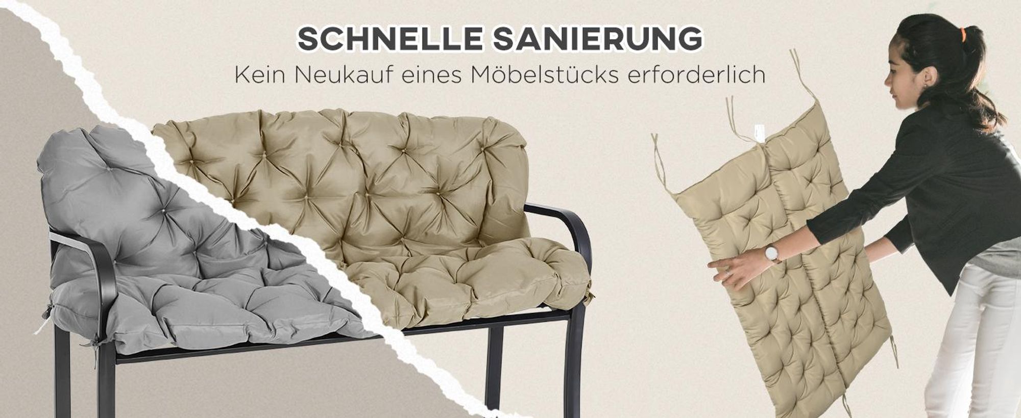 Outsunny 3 Sitzer Bankauflage 150x98x8 cm Bankkissen mit Bändern, Sitzkissen