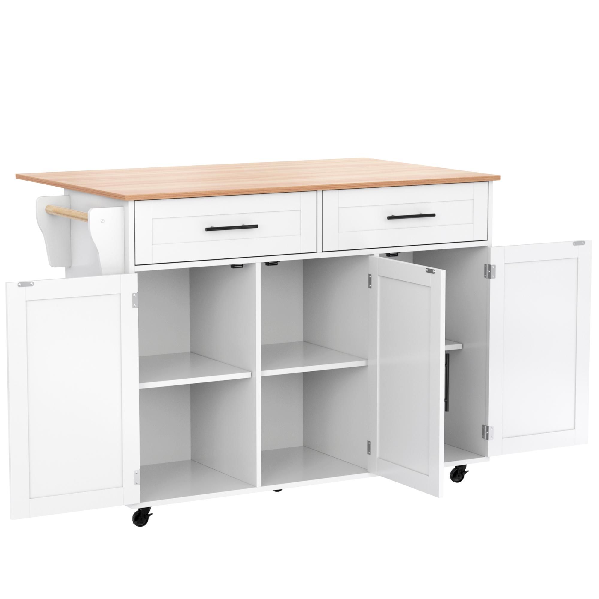 Flieks Servierwagen Kücheninselwagen mit Erweiterbarer Arbeitsplatte, Küchentrolley Speisewagen mit Schubladen, Kücheninsel 129x46-71x91.5cm, Weiß