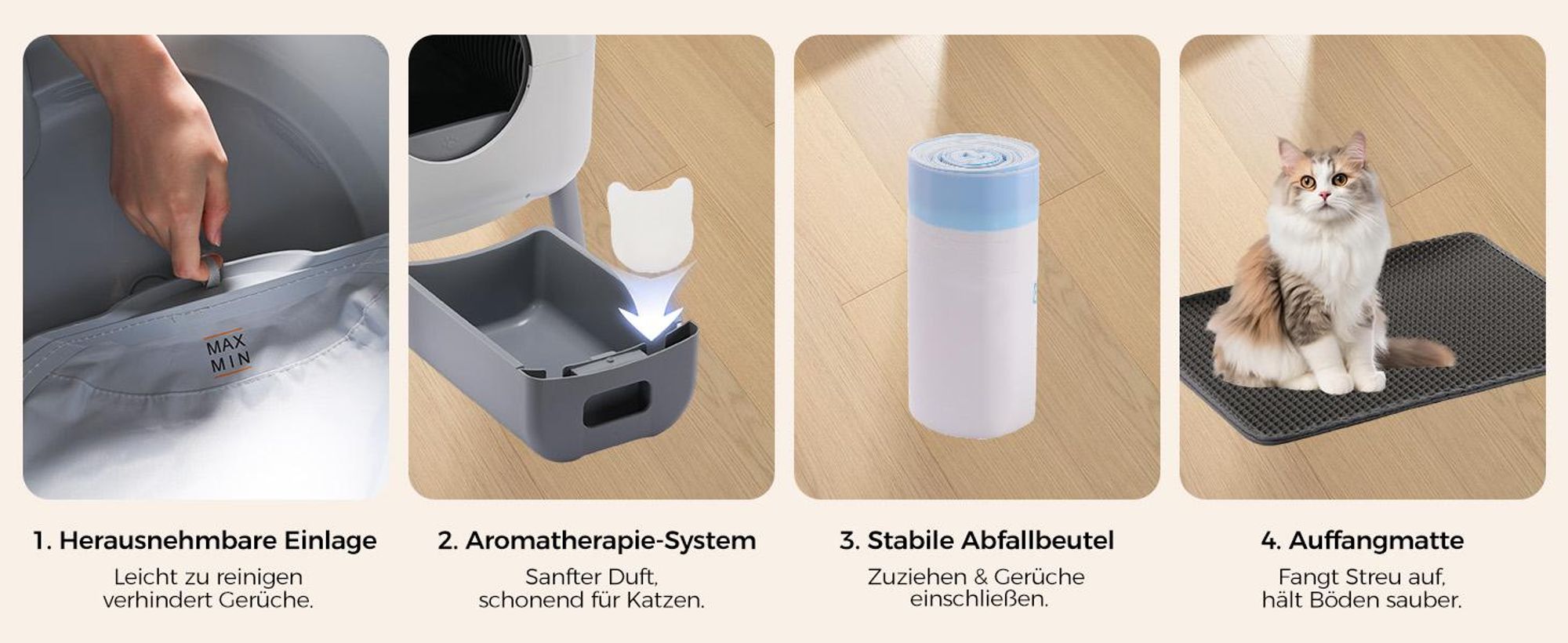 GTPLAYER Katzenklo Selbstreinigend, 66L Automatisches Katzenklo Mit App-Steuerung & Infrarotsensor, Anti-Einklemmung, Elektrisches Katzenkloes Weiß