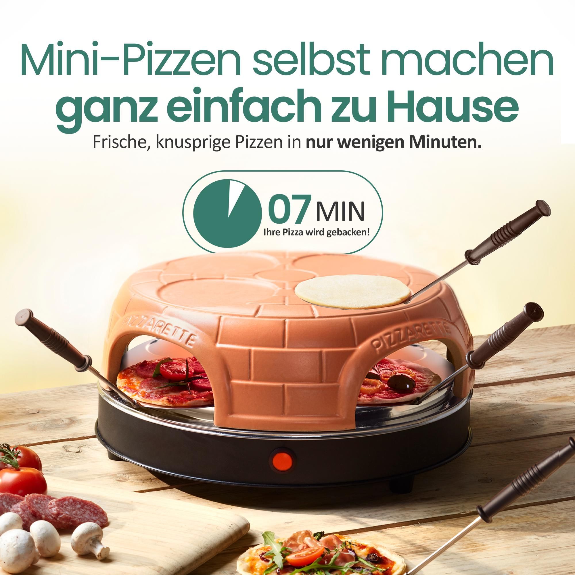 Emerio Pizzarette Original – Pizzaofen für 4 Personen – Pre-Bake-Funktion – handgefertigte Terrakotta-Kuppel – PO-115847.1 – 1000 W