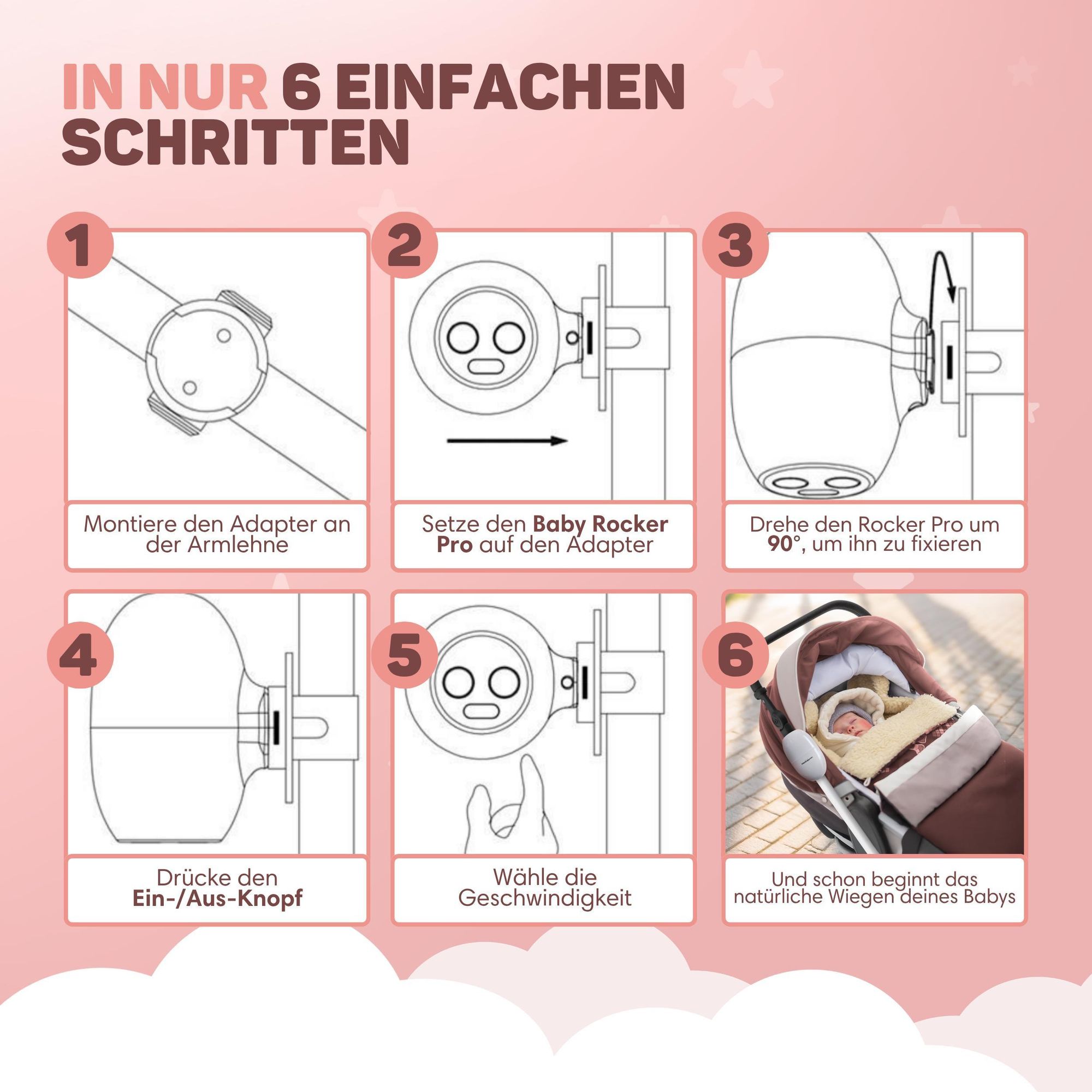 Vulpes Goods Kinderwagenschaukler, Baby-Schaukel für Kinderwagen, Einschlafhilfe für Babys, Automatisches Schaukeln, Inkl. Tragetasche, Weiß