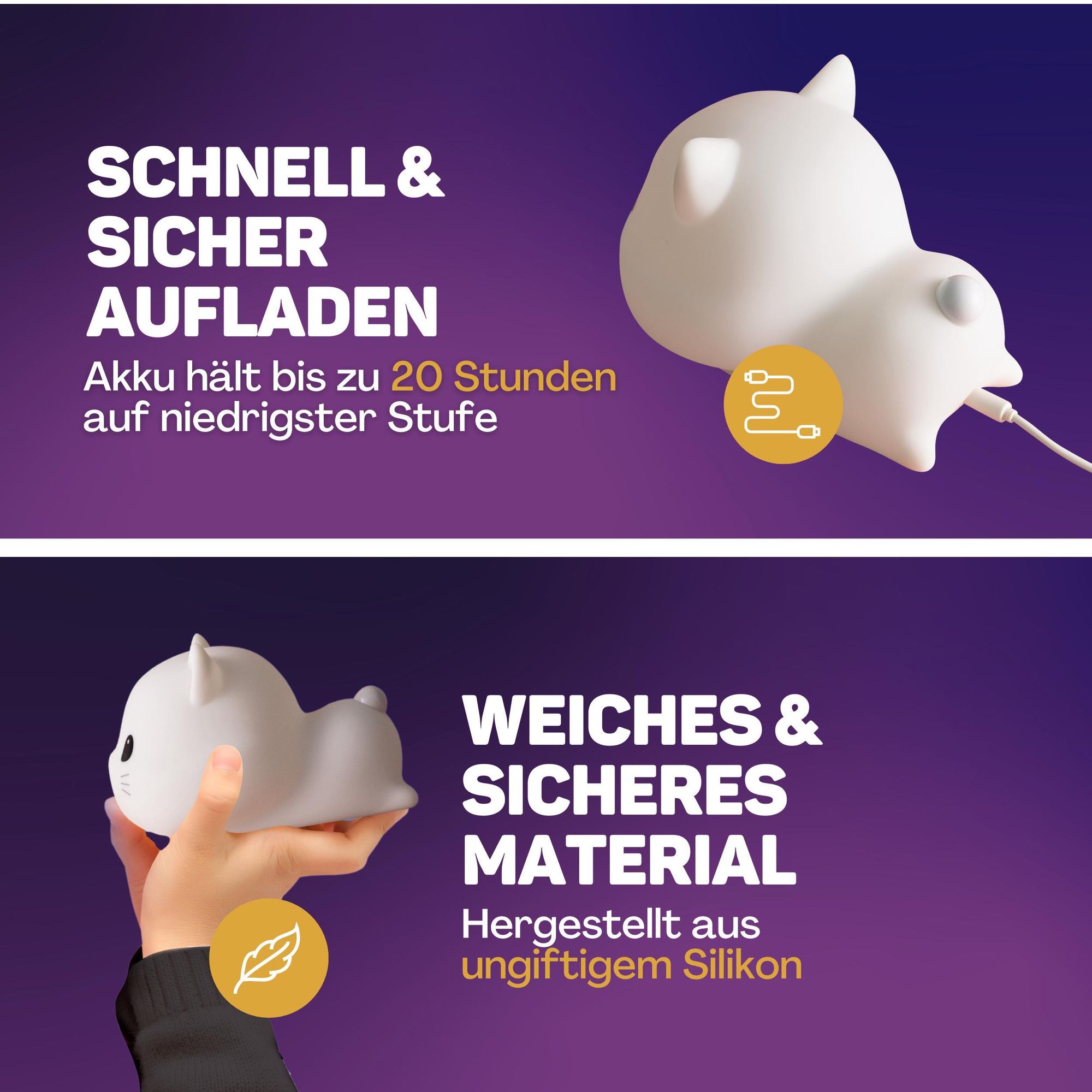 Vulpes Goods kabellose Tischleuchte LED | Dimmbar Nachtlicht Kinder | Touch Nachttischlampe in Katze Form | Usb nachtlicht aufladbar mit Timerfunktion
