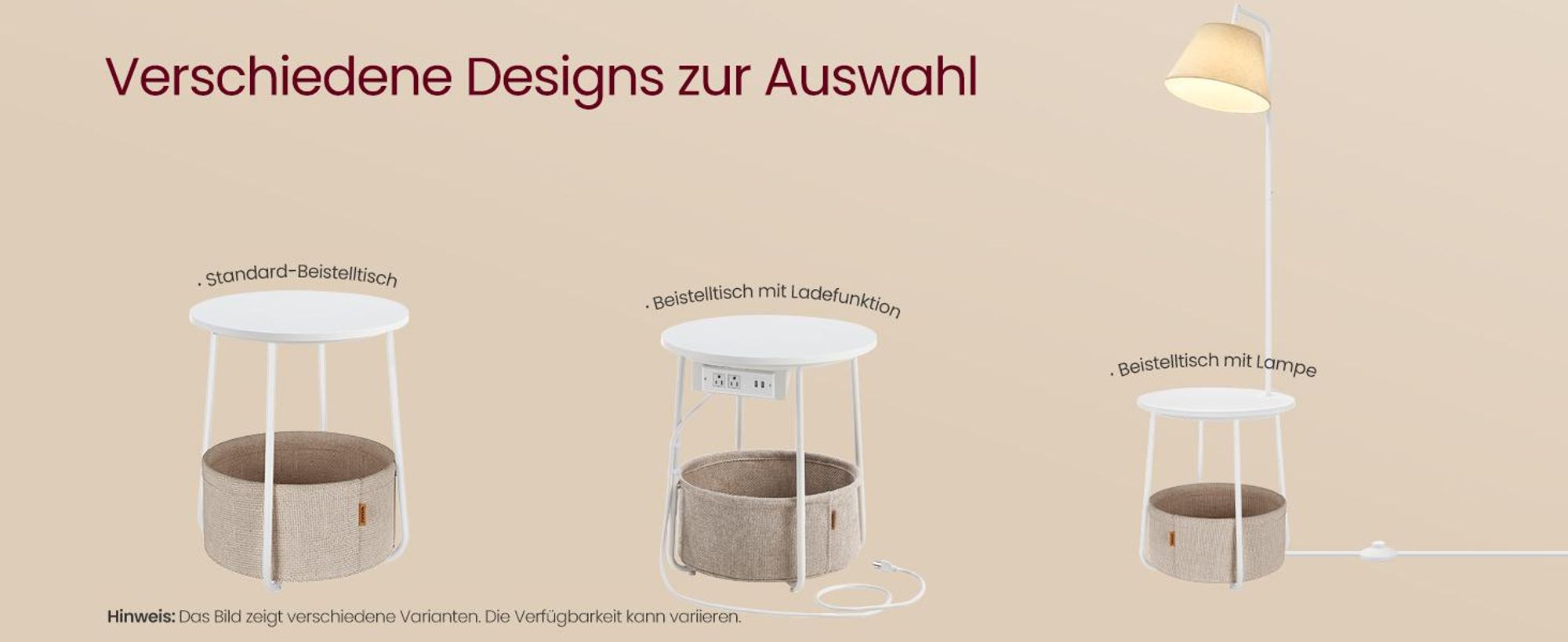 VASAGLE Beistelltisch mit Lampe, 3-in-1, Stehlampe mit Tisch und Korb aus Stoff, LED-Glühbirne, Licht und Lampenschirm einstellbar