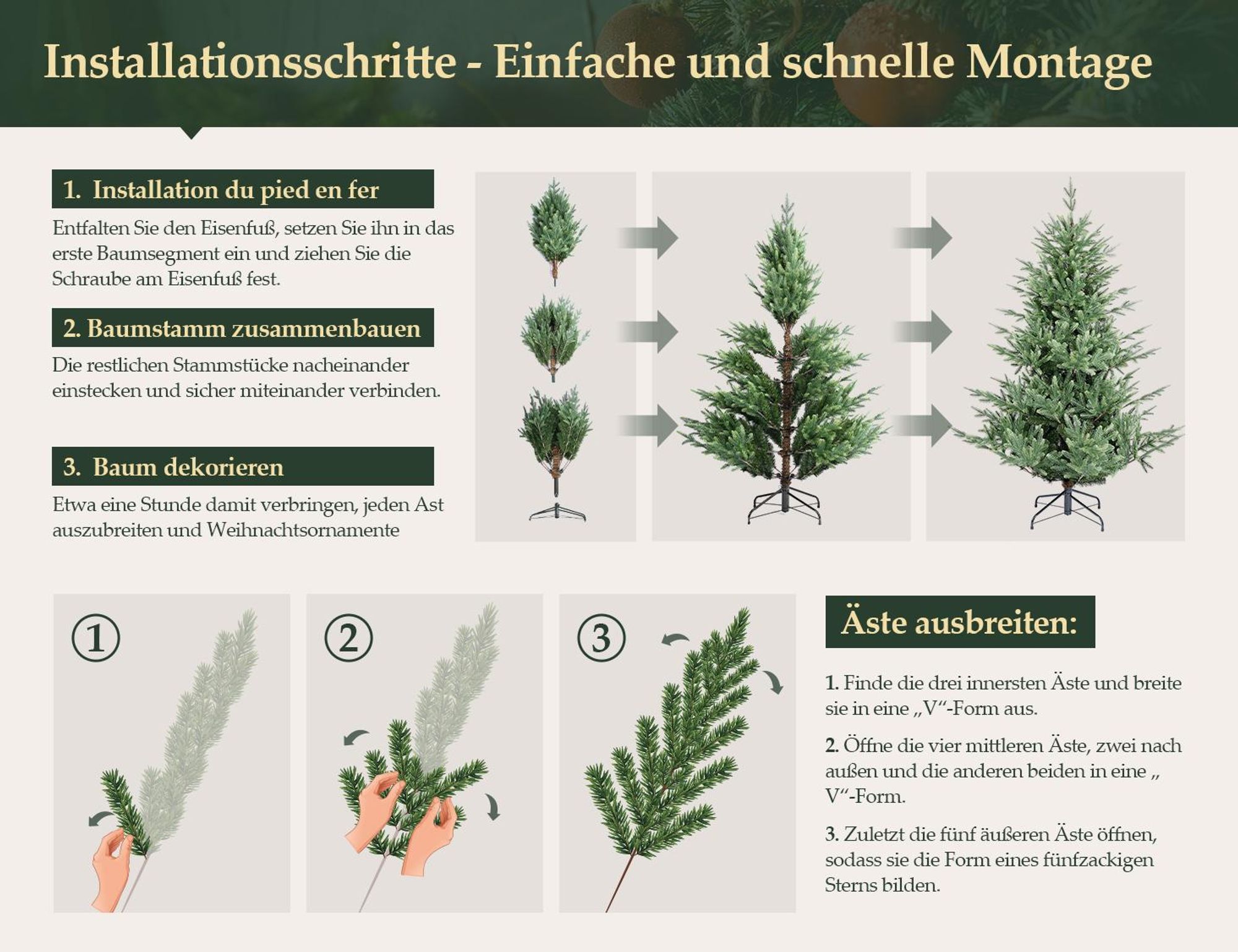 Salcar Künstlicher Weihnachtsbaum 180 cm Nordmanntanne Spritzguss Tannenbaum Künstlich inkl. Metalltänder und 1884 Spitzen