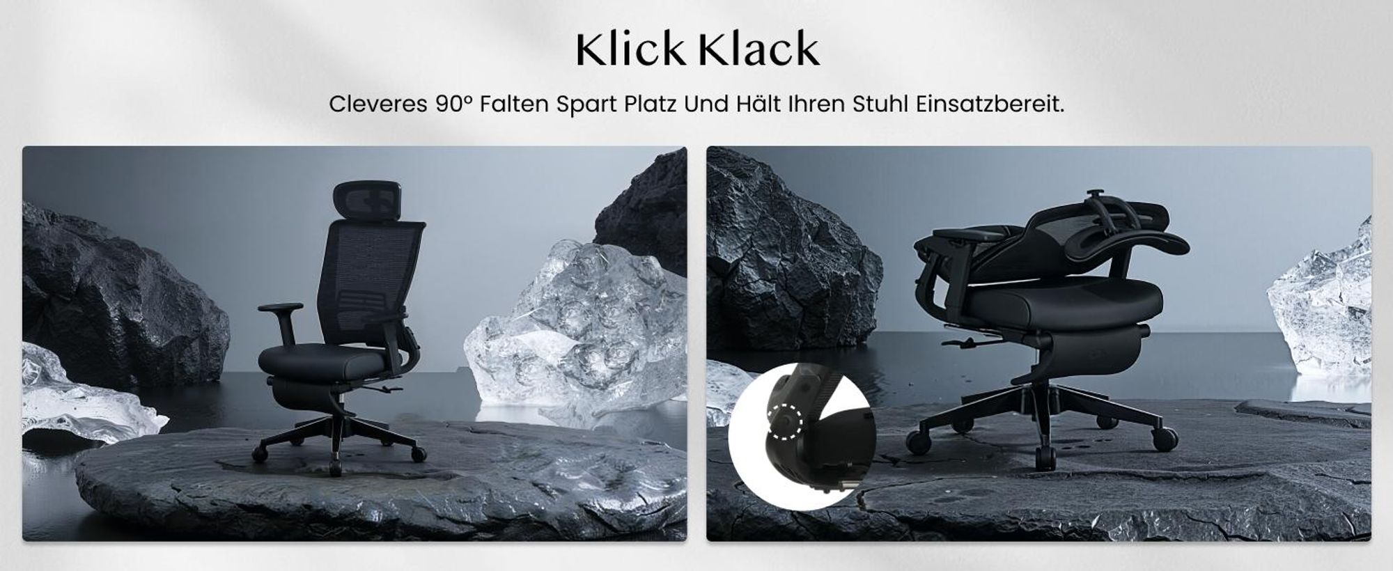 FLEXISPOT Foldex Ergonomischer Bürostuhl klappbarer Bürostuhl für Kleine Räume Lendenwirbelstütze Höhenverstellbaren Armlehnen mit Fußstütze Schwarz