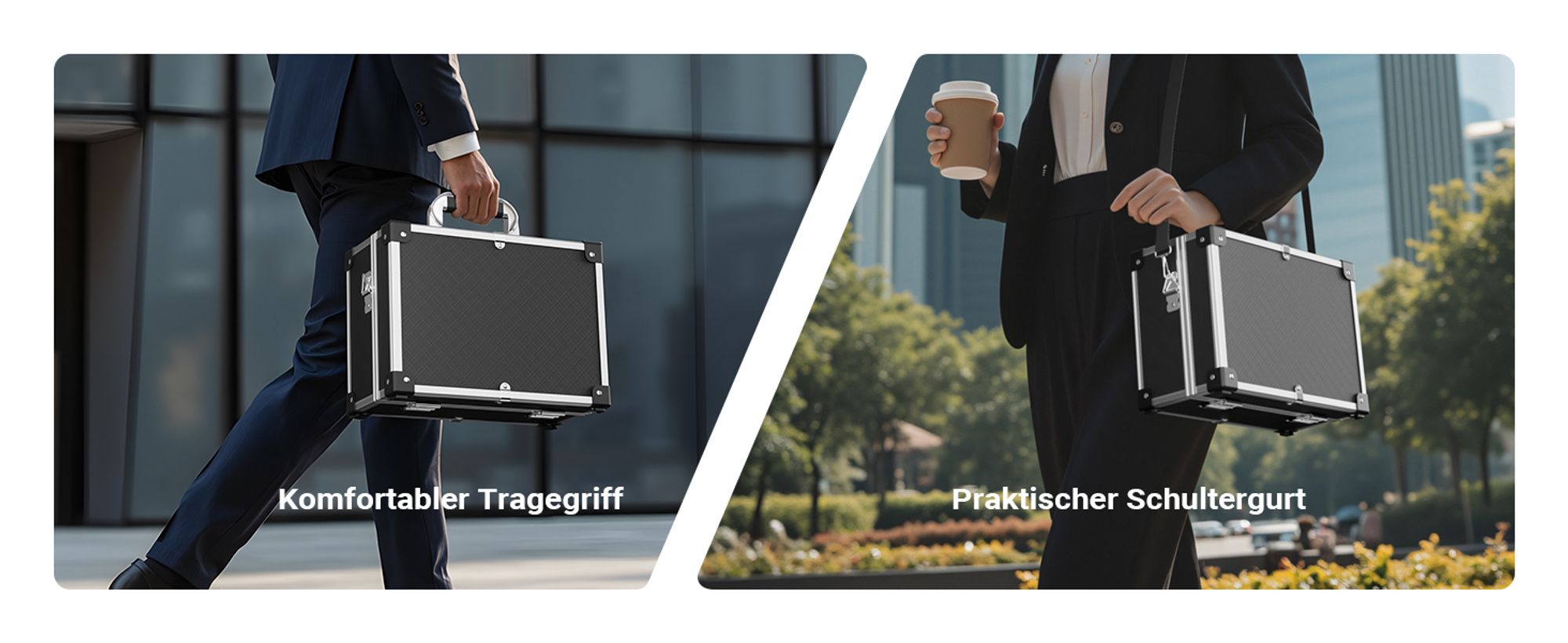Wiltec PVC Universalkoffer 32x23x16 cm, PVC-Box abschließbar für Aufbewahrung und Transport von Werkzeug, Dokumenten usw., mit Griff und Tragegurt, Alu-Rahmen