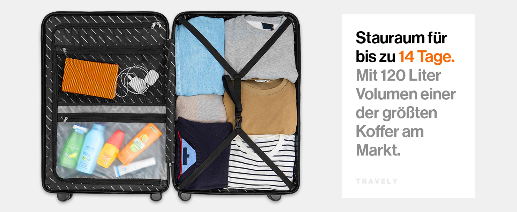 Travely Polycarbonat Koffer Groß 77cm XL - 100L Innenvolumen - 158cm Gurtmaß, sehr robuster Hartschalen Koffer mit sanften Rollen & TSA Schloss, Reisekoffer, Koffer & Trolleys, Reisekoffer mit Rollen