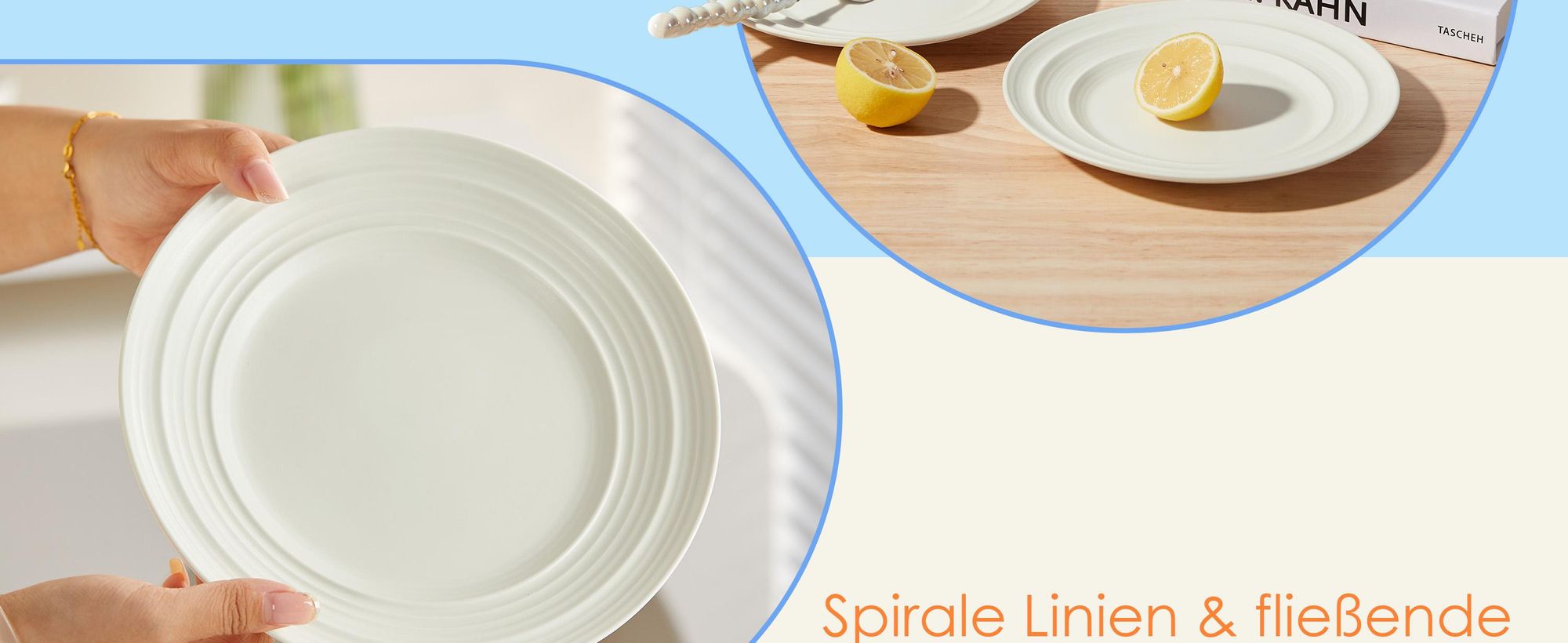 Keramik Speiseteller Set 4-teilig Ø21,4 cm mit Matt-Glasur, Flachteller für Kuchen und Dessert, mikrowellengeeignet und spülmaschinenfest, Weiß