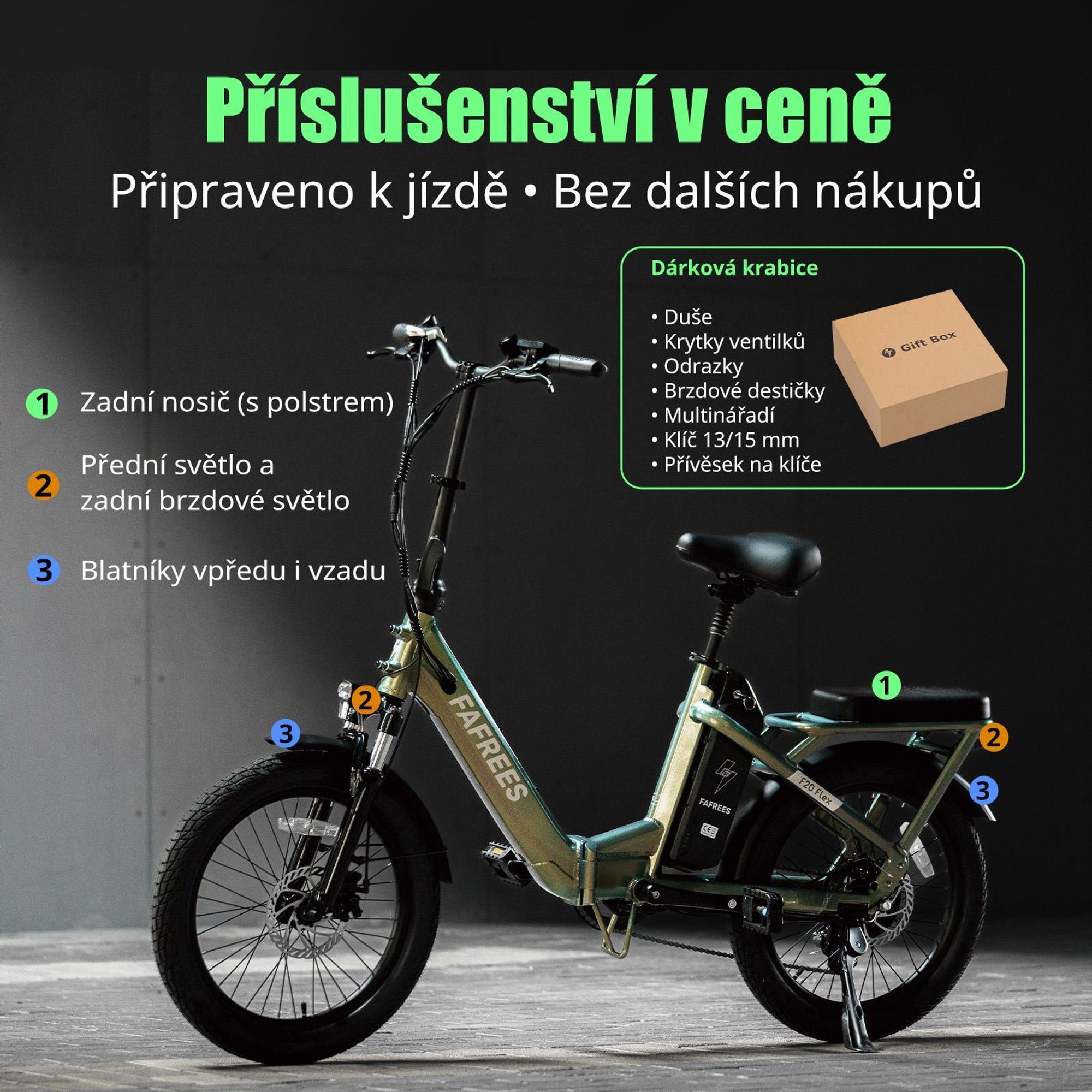 Elektrokolo Fafrees F20 Flex, motor 250 W, baterie 36 V, 20 Ah, dojezd 75-100 km, mechanické kotoučové brzdy – černá barva