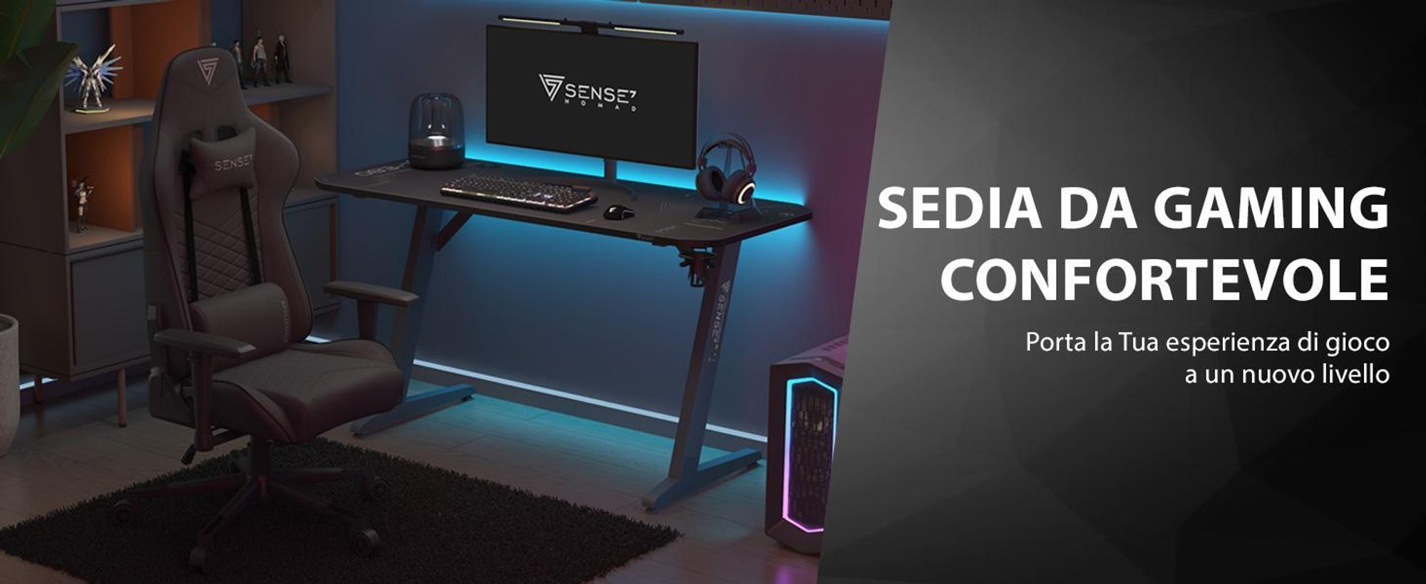 Sedia da gaming SENSE7 Spellcaster in tessuto nero-blu - Sedia da ufficio ergonomica, sedia da scrivania per PC, sedia da gaming, portata 150 kg, braccioli 2D, reclinabile a 160°, poltrona direzionale