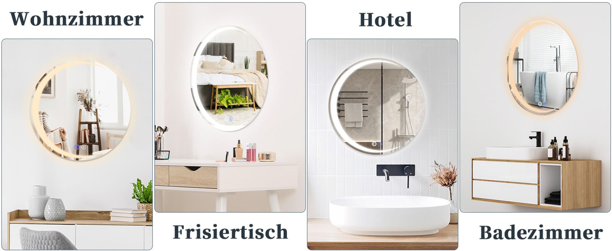 ZMH Spiegel mit Beleuchtung spiegel Wandspiegel Rund 60cm LED IP44 Runder spiegel mit Touch Schalter und Entfogger Funktion Spiegel mit Licht Dimmbar für