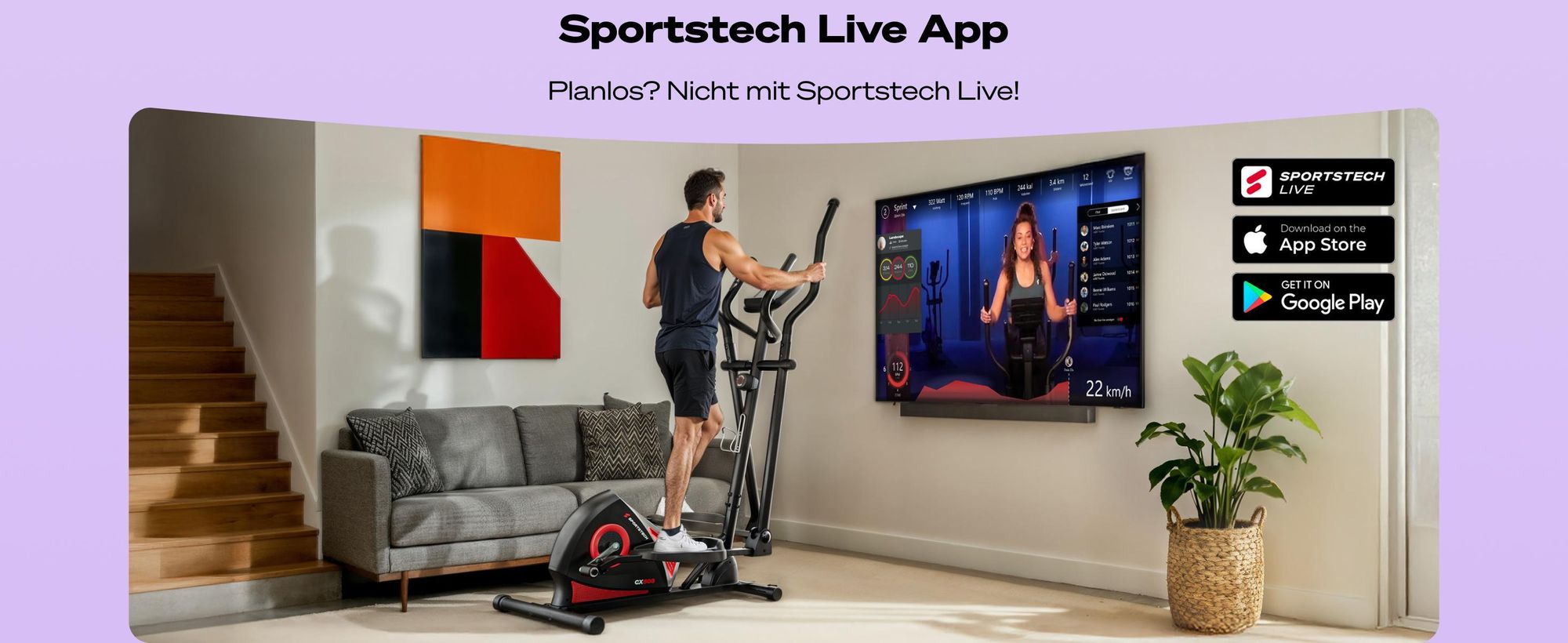 Sportstech Crosstrainer CX608, LCD- Display, App-Steuerung