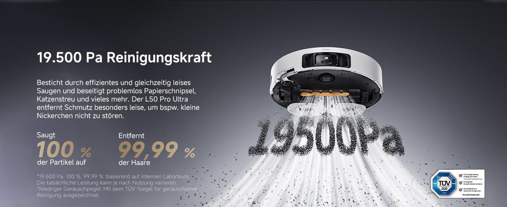Dreame L50 Pro Ultra Staubsauger Roboter mit Wischfunktion,19500Pa Saugkraft,360°LiDAR Navigation,KI-Hindernisvermeidung,Selbstreinigend,Anti-Tangle