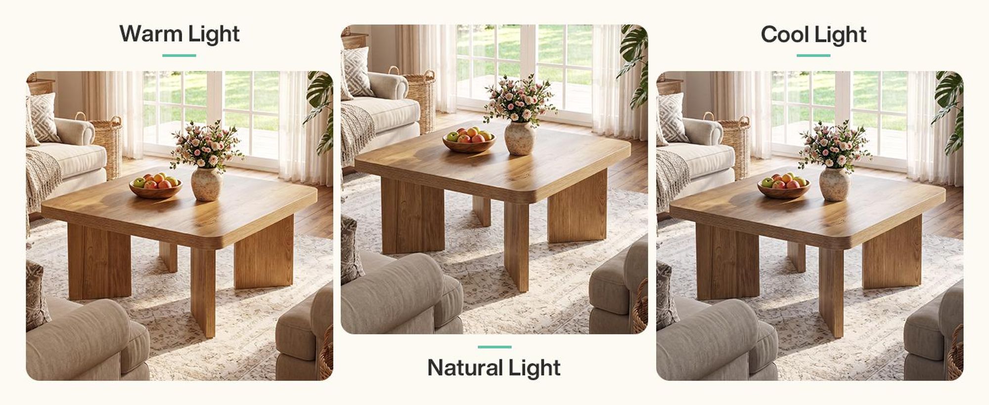 Tribesigns Couchtisch aus Holz 80 cm, im Landhausstil mit dicker Tischplatte und stabilen Beinen für Wohnzimmer, Schlafzimmer, Balkon und kleine Räume