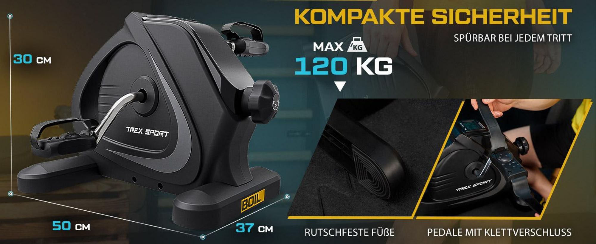 TREX SPORT Mini Bike Heimtrainer TX-120BB BOIL Pedaltrainer | 2in1 Beine & Arme Fitnessgerät | kompakt, leise, gelenkschonend, bis 120kg, für Senioren