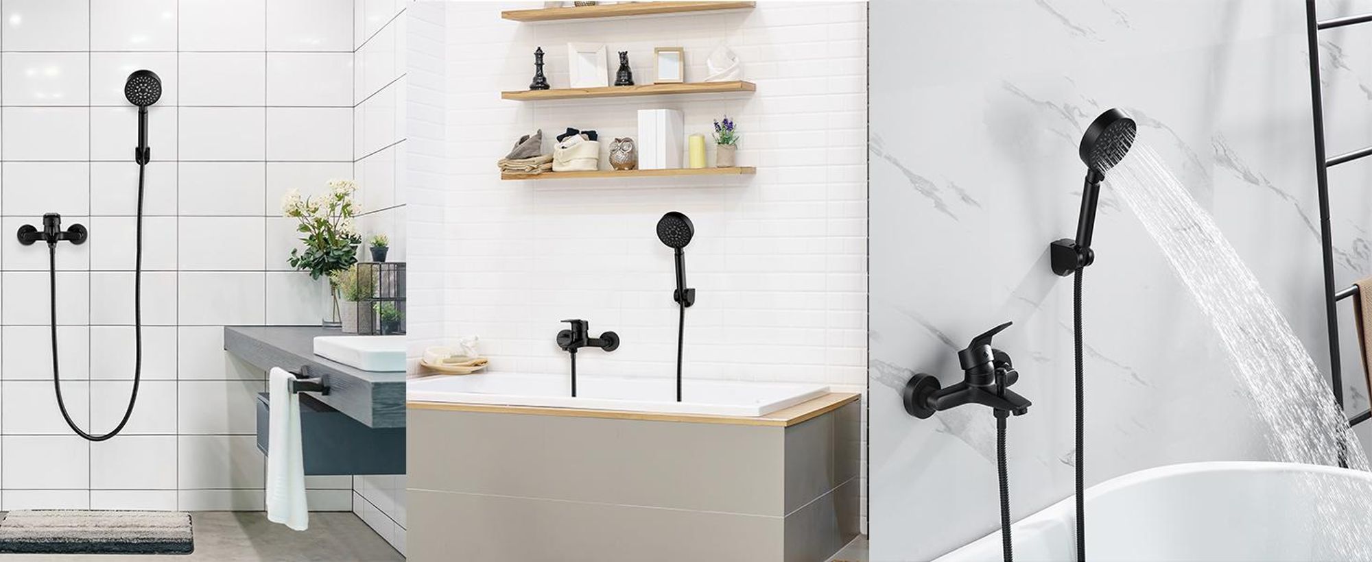 Auralum klassisch Badewanne Duschset mit 5 Funktionen Handbrause, Schwarze Badewannenarmatur, Duschsystem Duschset für Badewanne und Badezimmer