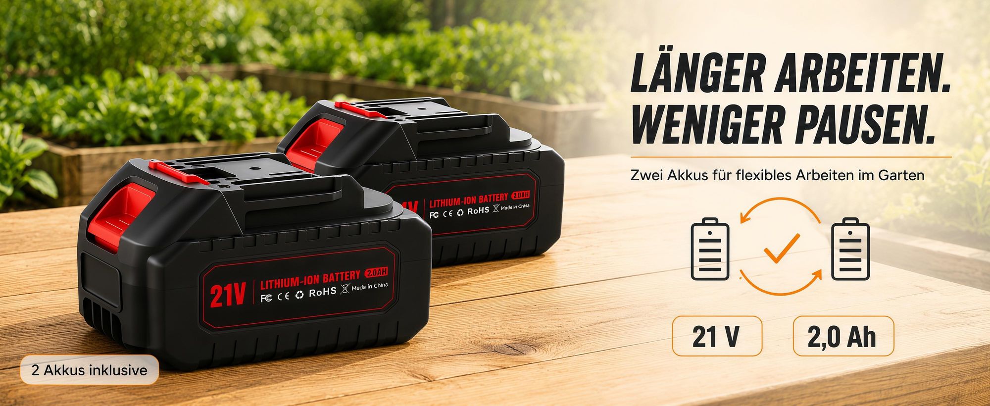 2-in-1 Akku-Bodenfräse, 100mm, elektrische Gartenfräse Mit 2 Stangen, 235 U/min, batteriebetriebener Rototiller für Gartenarbeit, 2 Akku und Ladegerät