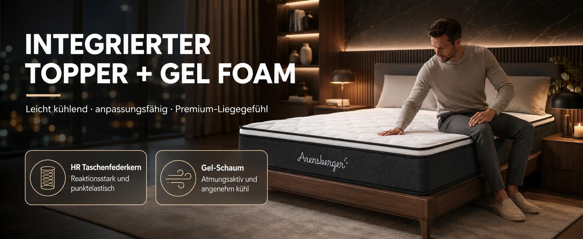 Arensberger EMILIA Federkernmatratze mit GEL-Schaum und integriertem Topper | 120x200 cm Höhe 23cm | Härtegrad H3/ H4 | HR Taschenfederkern Matratze