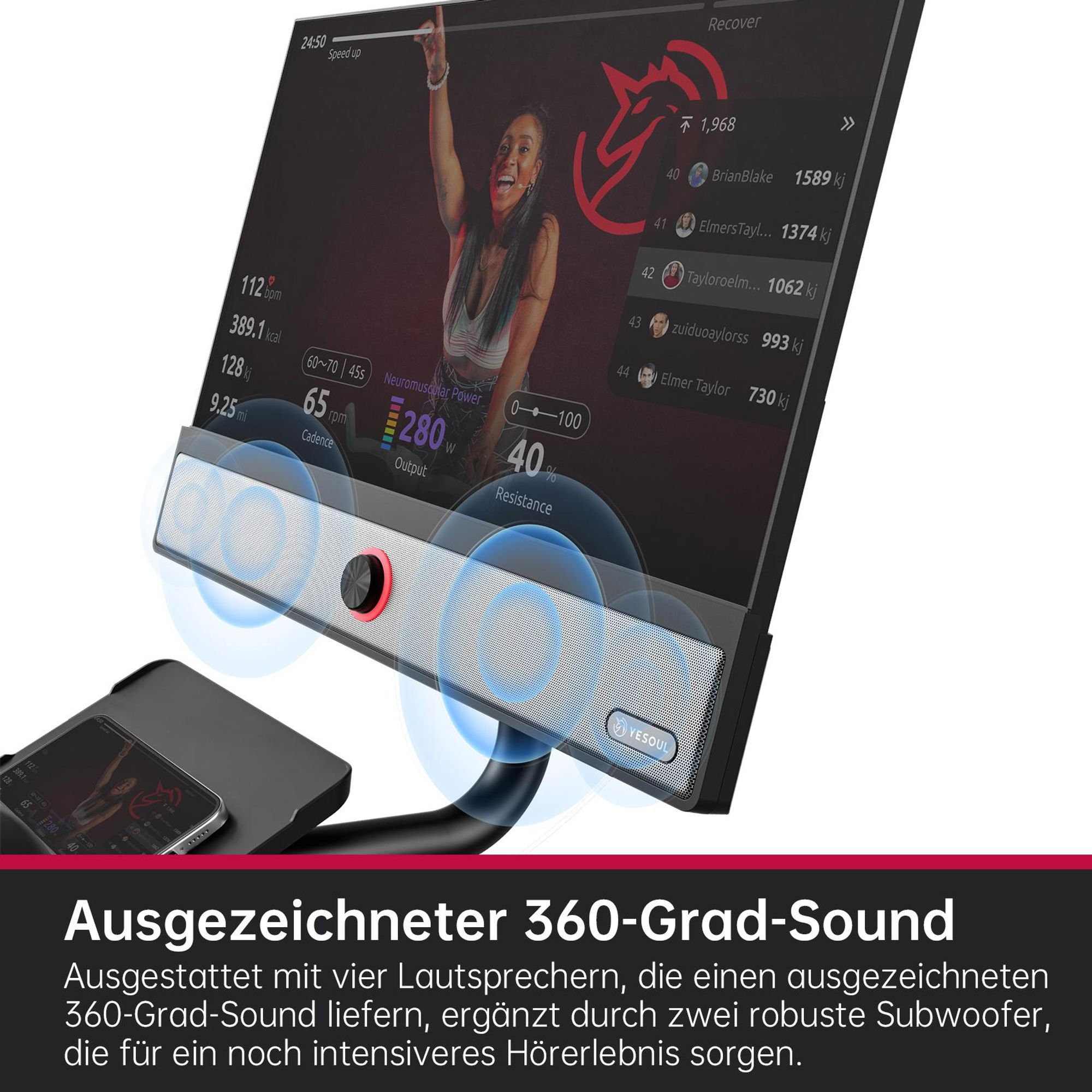 YESOUL G1M Plus Indoor Heimtrainer, Fitnessbike - Leiser Magnetwiderstand, Bequeme Sitzpolsterung, Fitnessfahrrad mit 21,5" 1080P FHD-Bildschirm