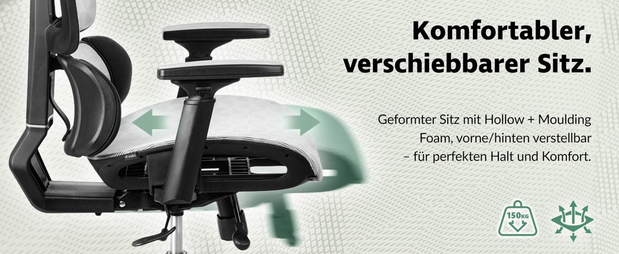 di volio Bürostuhl Preda – ergonomischer Schreibtischstuhl mit Kopfstütze & 4D Armlehnen, atmungsaktives Mesh