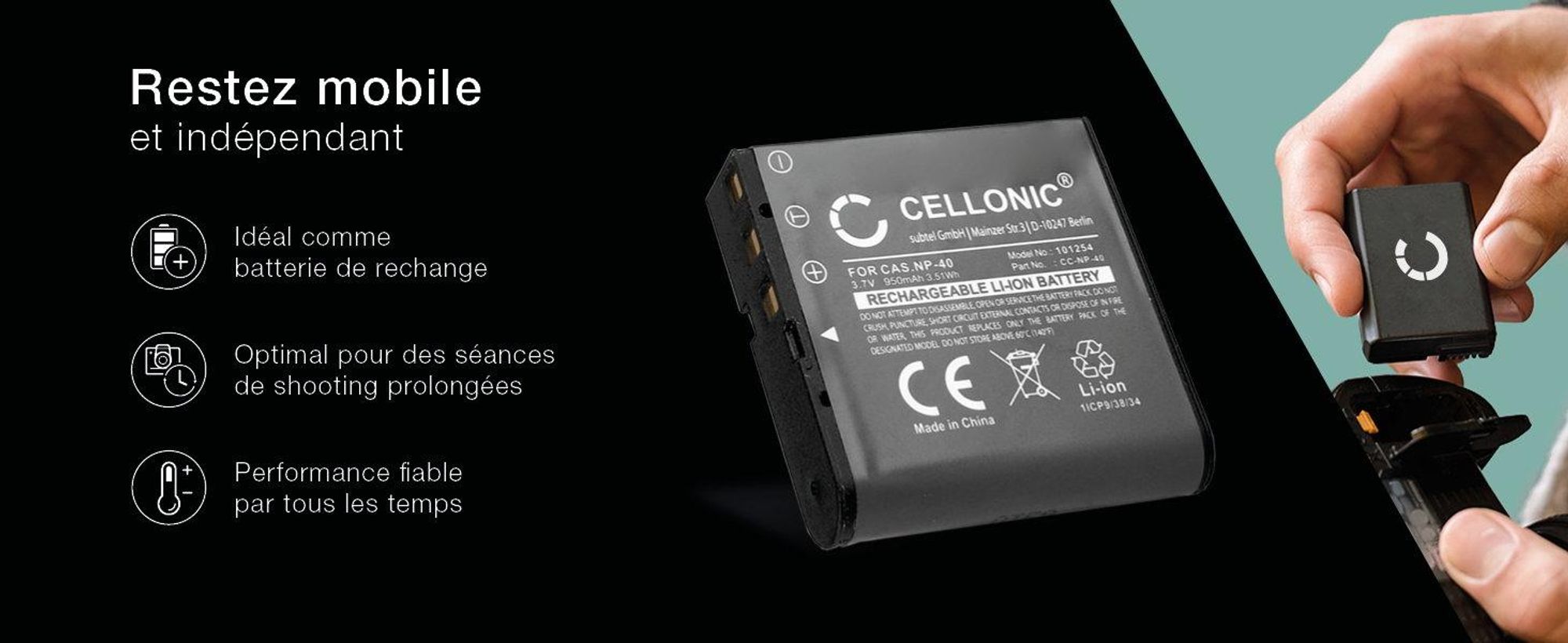 CELLONIC 1x Batterie pour Appareil photo Compatible avec Casio CA-26 (Exilim EX-Z750), Exilim EX-FC100, Exilim EX-Z750, NP-40 - (950mAh , 3.7V)